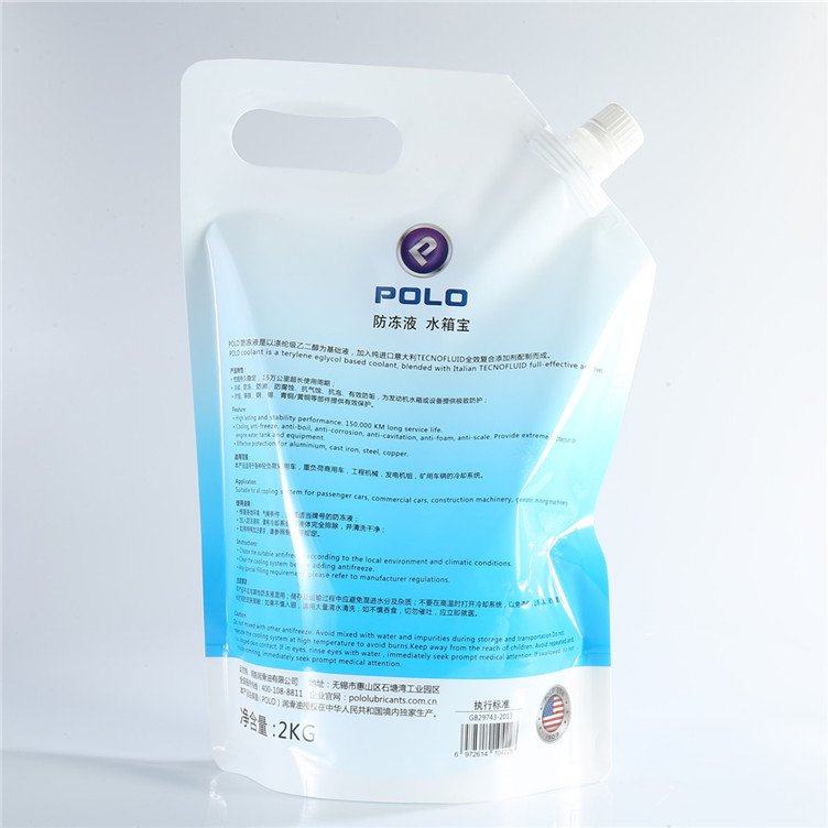 Hand-held Reclosable Antifreeze Anti-icing Fluid Engine Fluid Life Long Coolant Plastic Spout Plastic Pouches Bags
