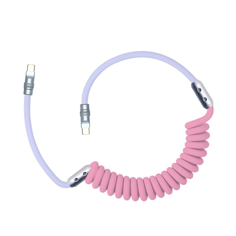 1m Nylon Braided Curly Liquid Silicone 240W Type C to Type C Data Cable Spring Coiled Wire Charging Cable for Cell Phone