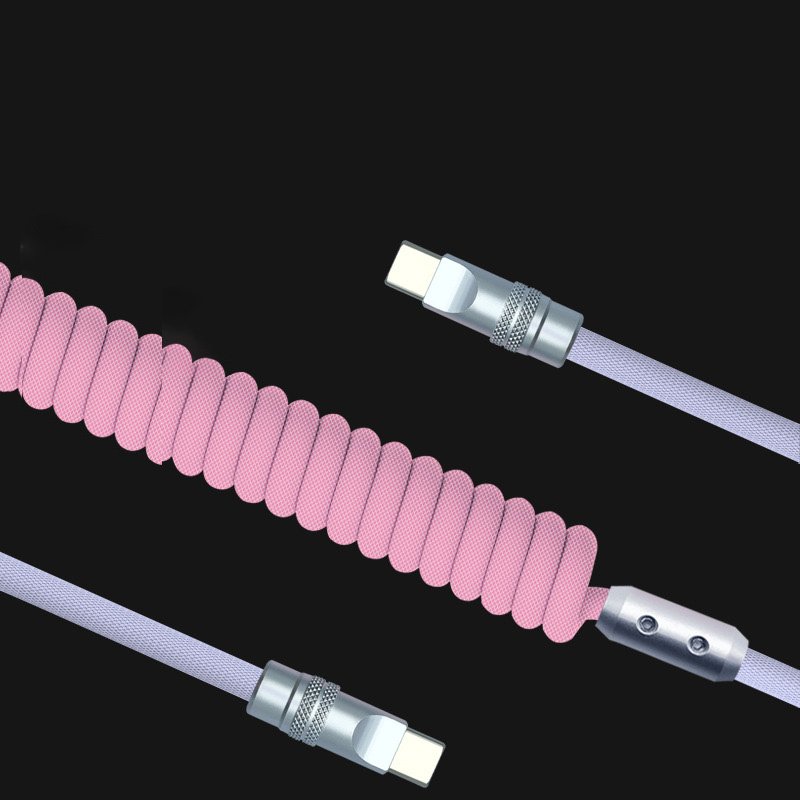 1m Nylon Braided Curly Liquid Silicone 240W Type C to Type C Data Cable Spring Coiled Wire Charging Cable for Cell Phone