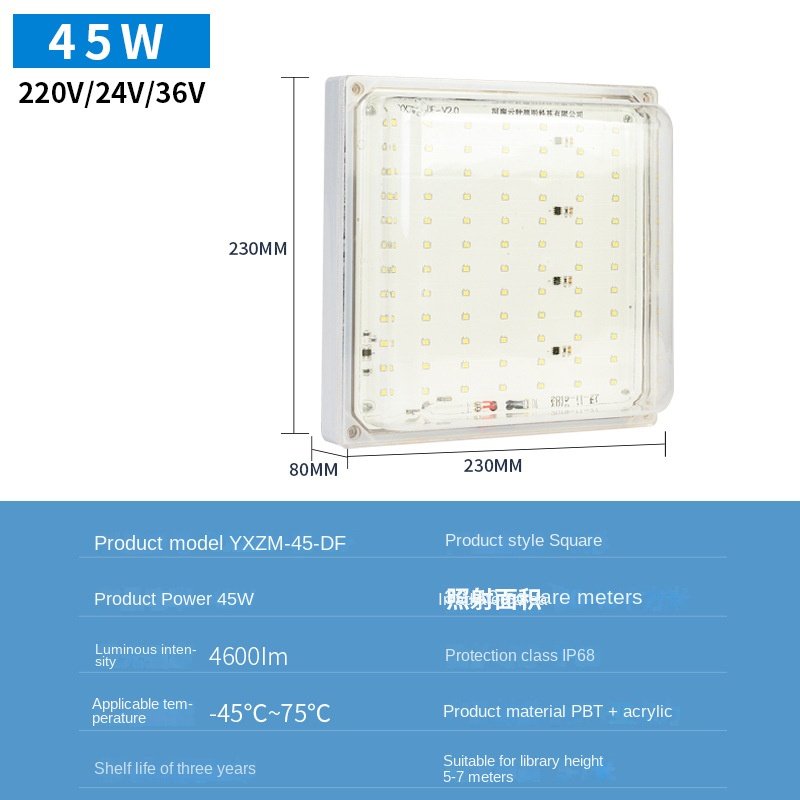 60W Special LED Light Cold Storage Square Waterproof Antifreeze Freezer Light Low Temperature 36VLED 24V Marine Light IP65