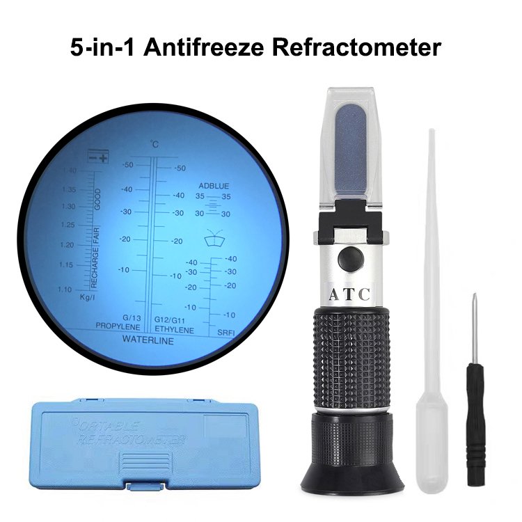 Vehicle Coolant Tester Tool Ethylene and Propylene Glycol Refractometer Antifreeze and Battery Acid Pure Aluminum Styles