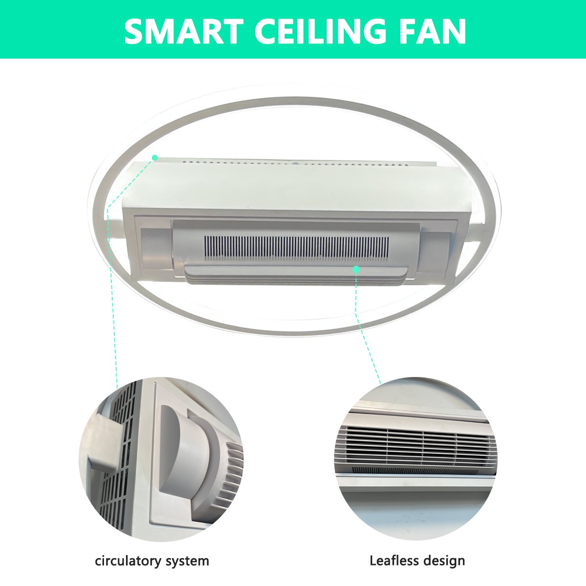 2023 Hottest Bladeless Simple Ceiling Lamp Intelligent Remote Control APP Control LED Chandelier Ceiling Fan with Light
