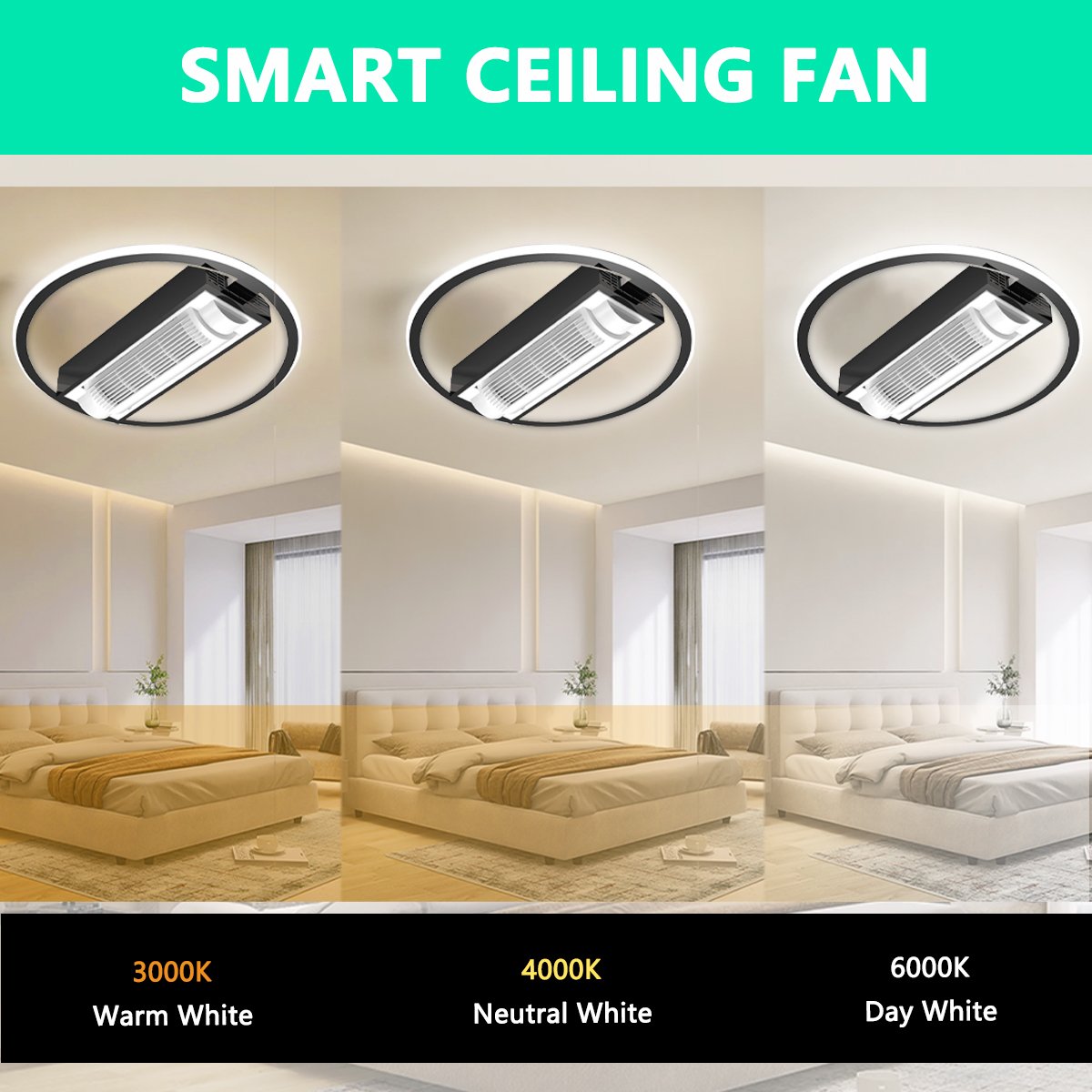 2023 Hottest Bladeless Simple Ceiling Lamp Intelligent Remote Control APP Control LED Chandelier Ceiling Fan with Light