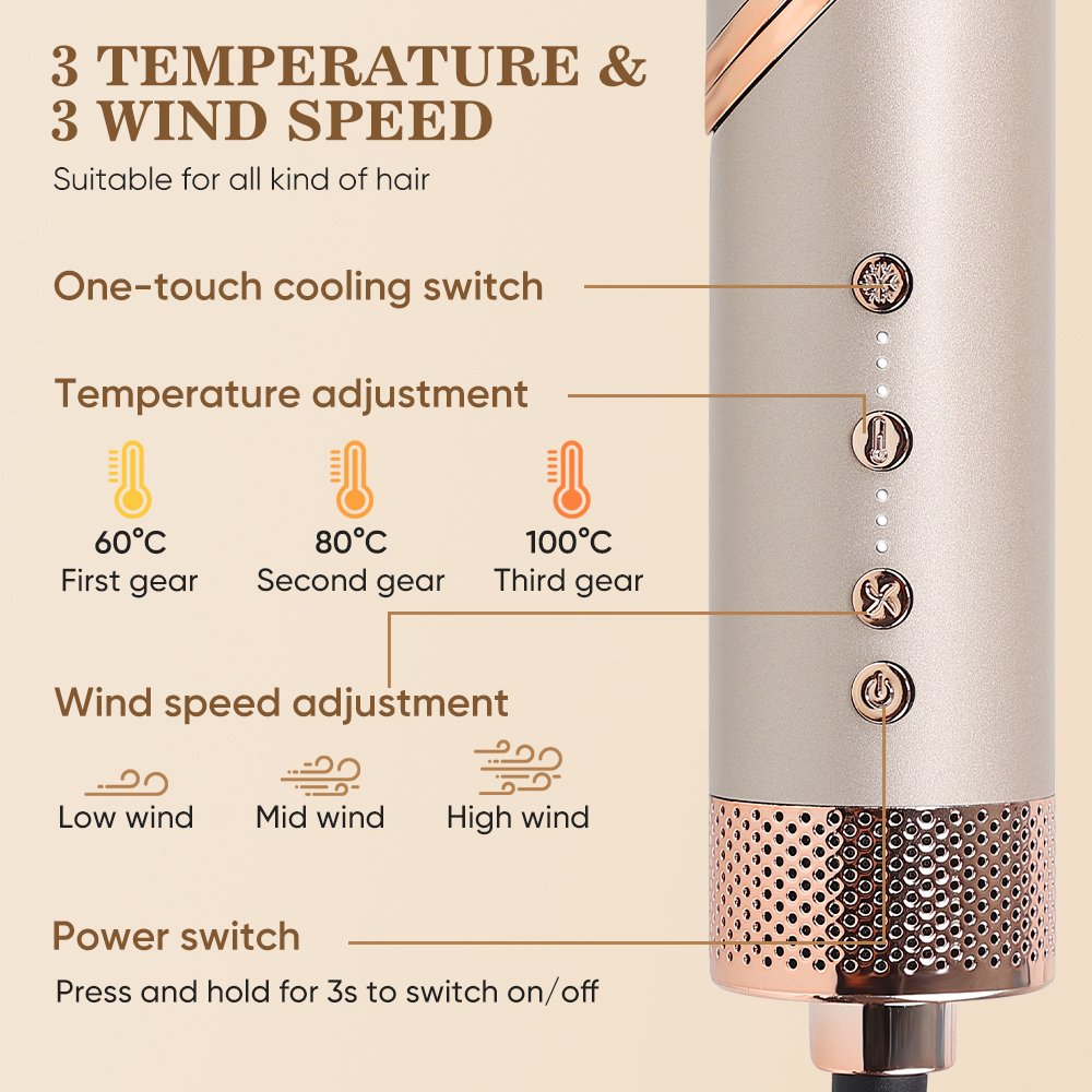 Factory Customized 5-In-1 Hot Air High Speed Hair Dryer Auto Curling Iron Multifunctional Styling Comb Leafless Home Appliance