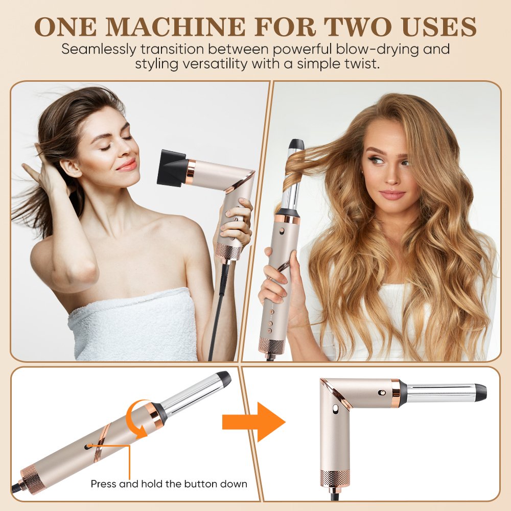 Factory Customized 5-In-1 Hot Air High Speed Hair Dryer Auto Curling Iron Multifunctional Styling Comb Leafless Home Appliance
