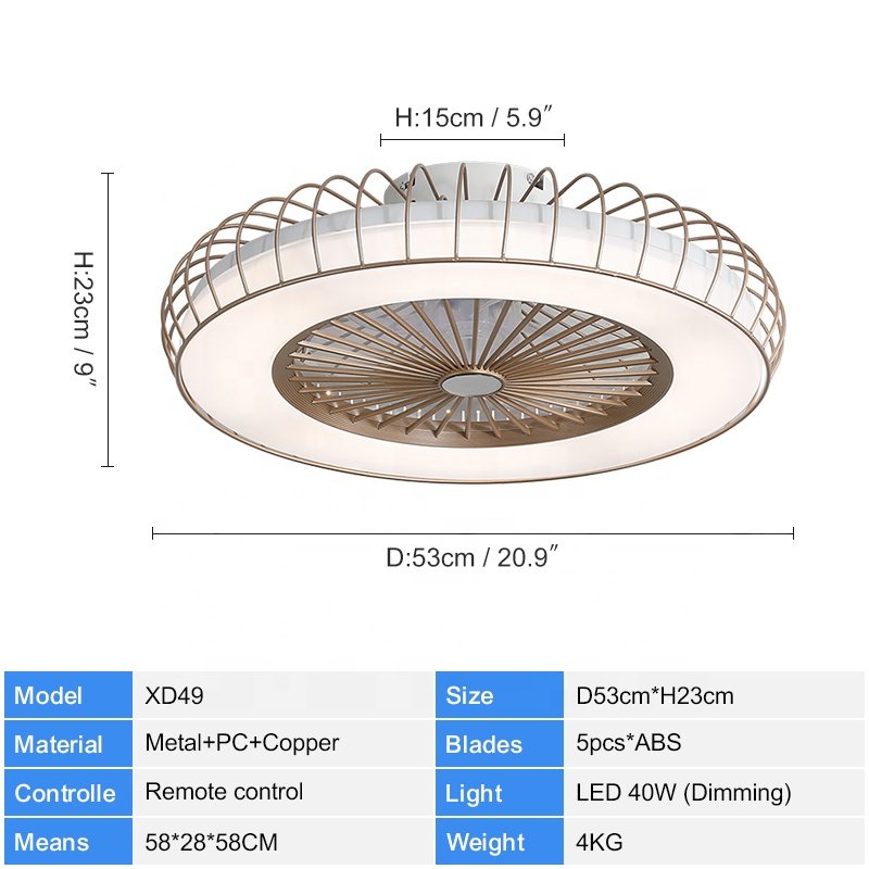 XD49 Modern Bedroom LED Ceiling Fan Light Remote Control Led Ceiling Fan Light