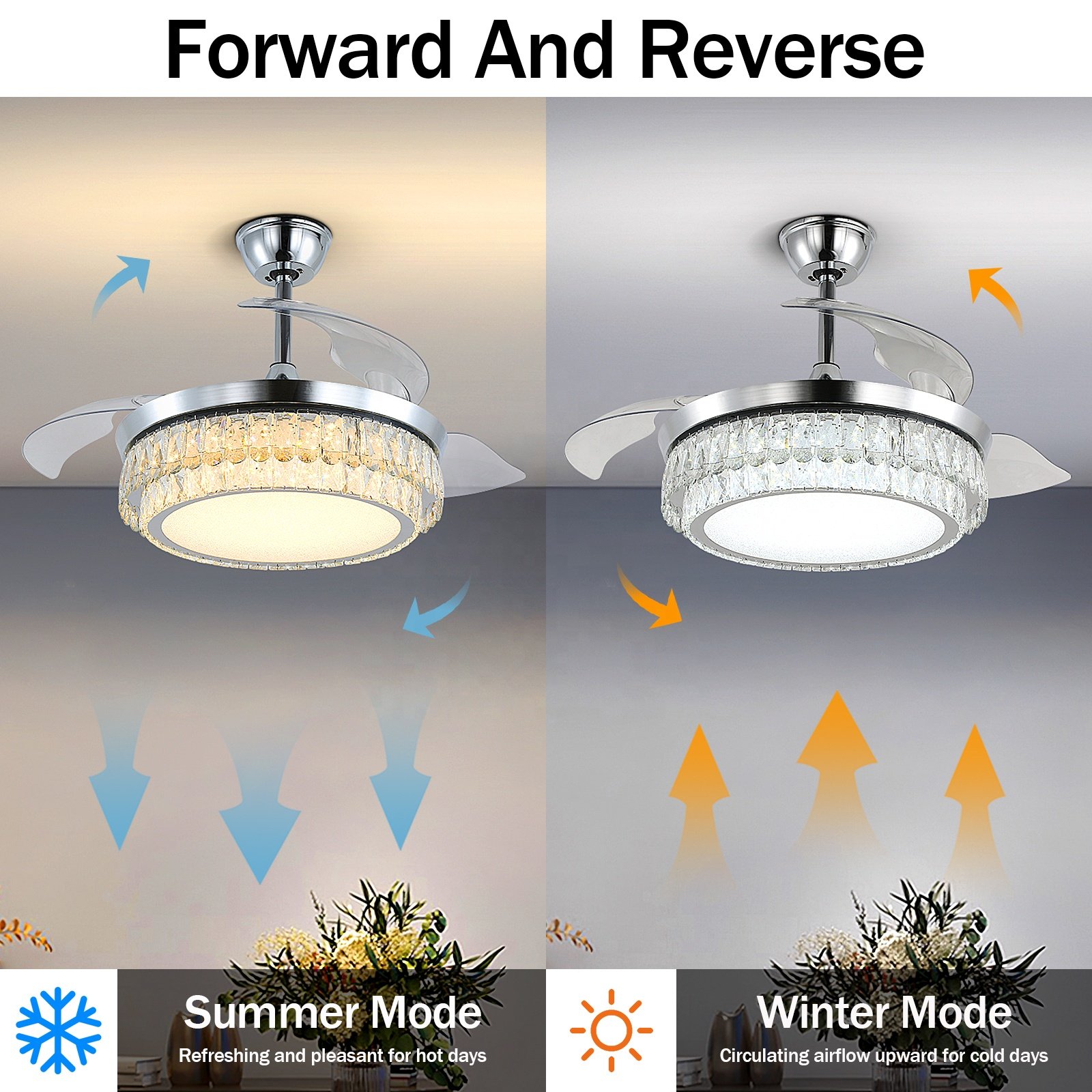 Hidden Blades Intelligent Timing Ceiling Fan With Light and Remote for Living Room