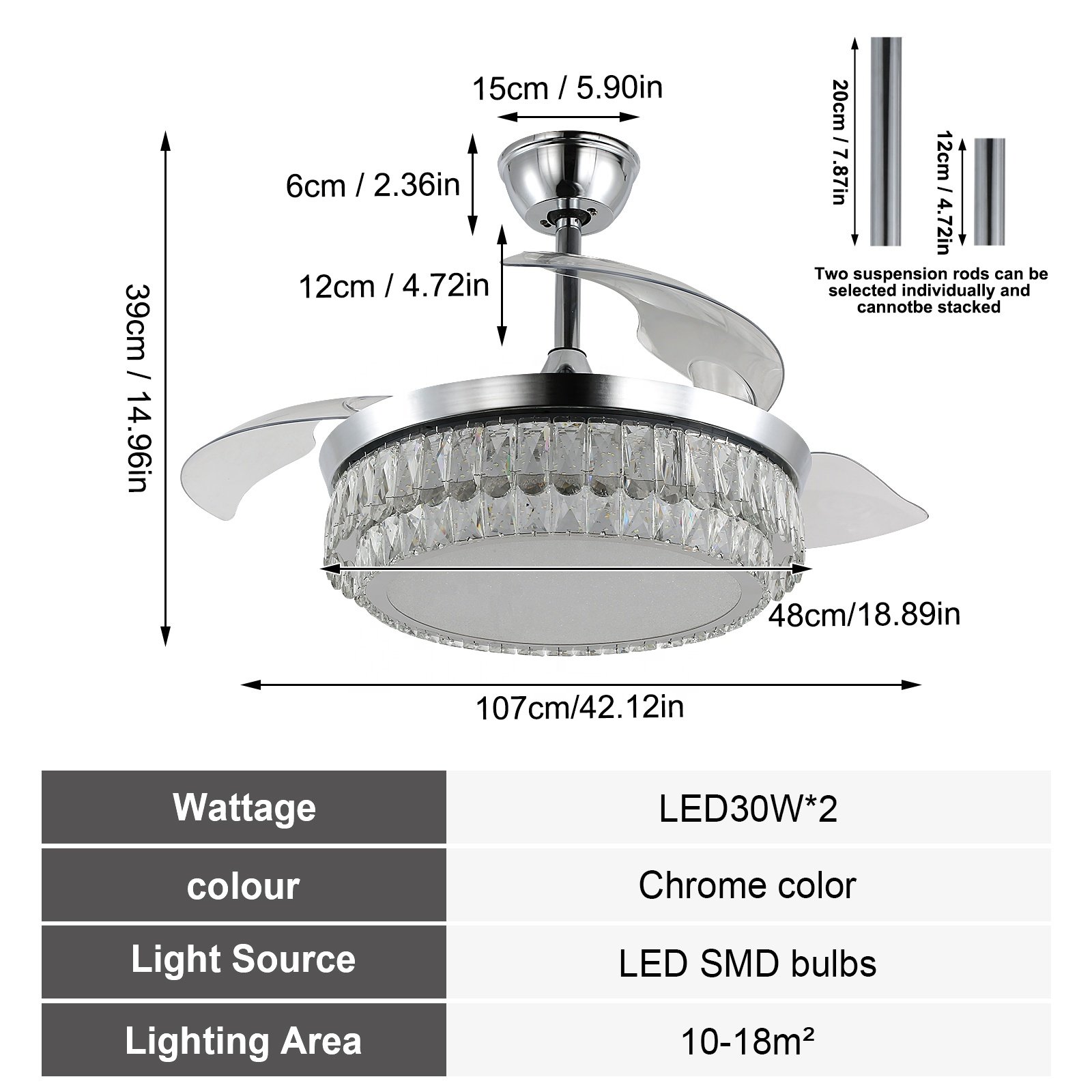 Hidden Blades Intelligent Timing Ceiling Fan With Light and Remote for Living Room