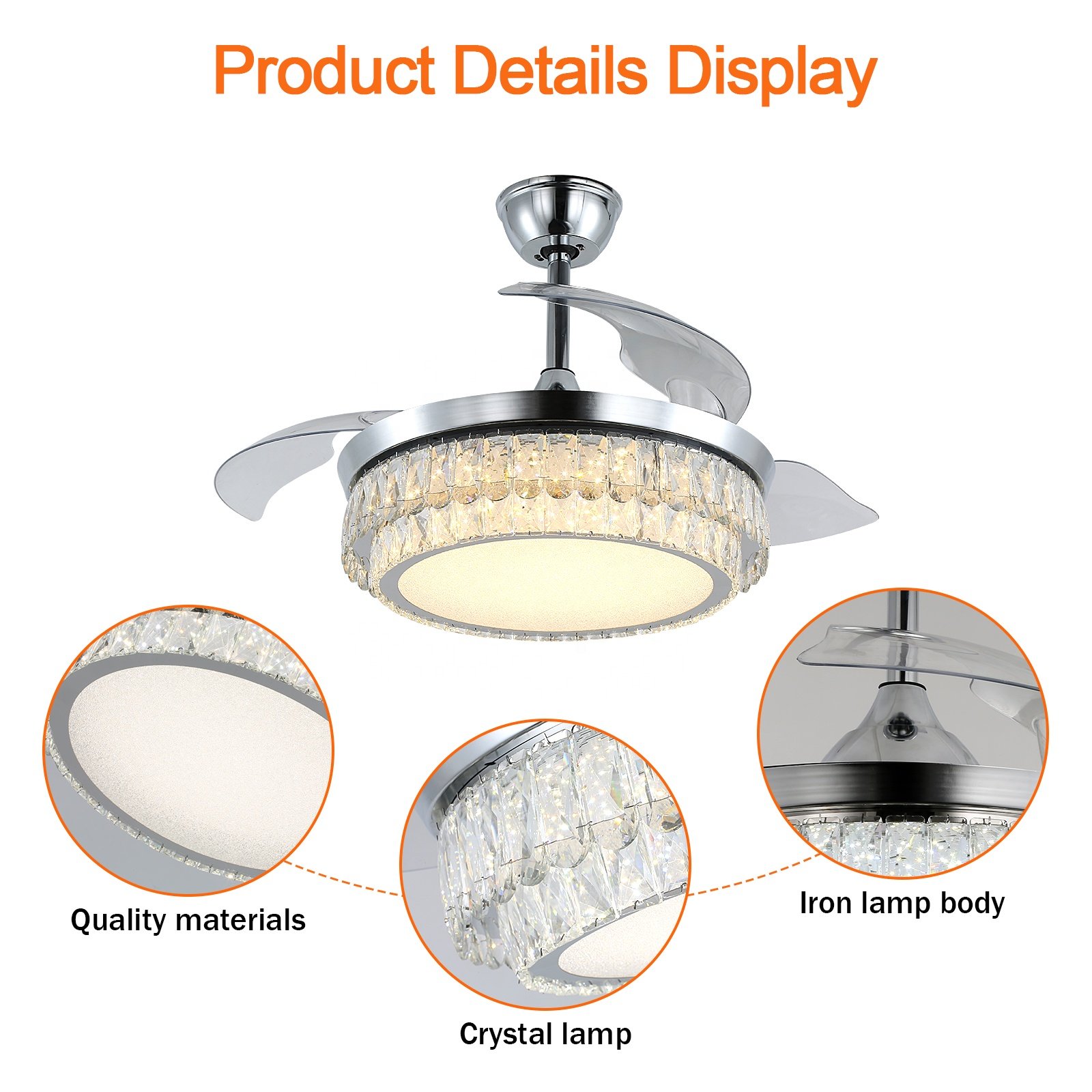 Hidden Blades Intelligent Timing Ceiling Fan With Light and Remote for Living Room
