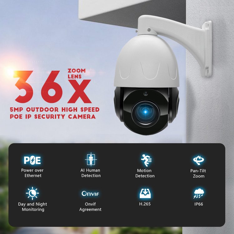 Promotion Limited 500pcs 5MP 20X PoE PTZ Surveillance Camera 100m IR Outdoor Auto Tracking High Speed Dome IP Network Camera