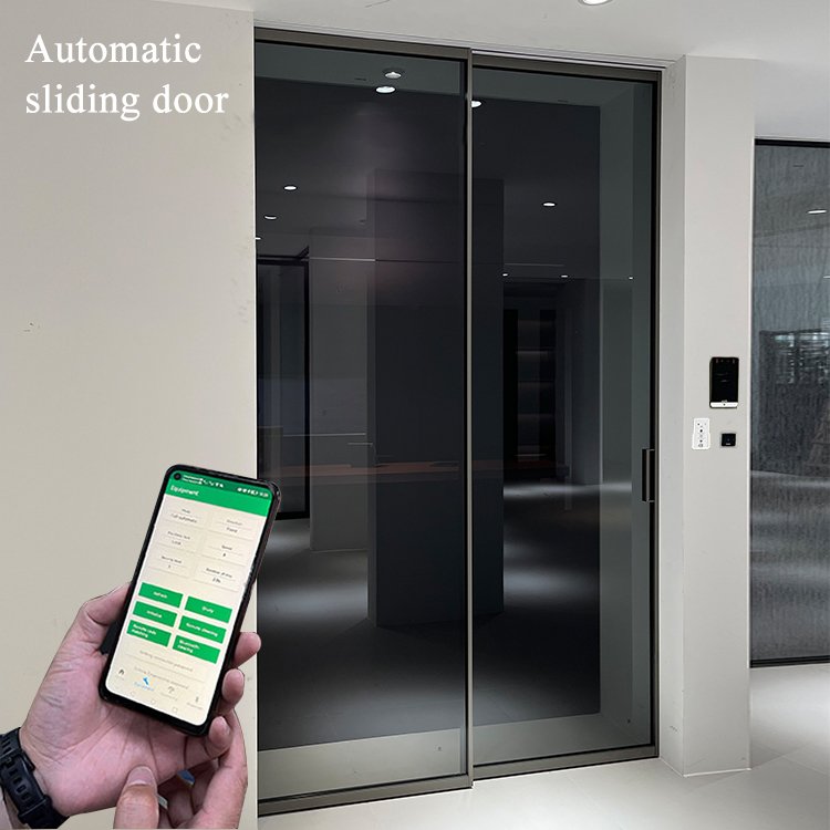 No Bottom Track Automatic Sliding Door System Interior Soft Closing Telescopic Auto Door Sensor Panels Automatic Door Office