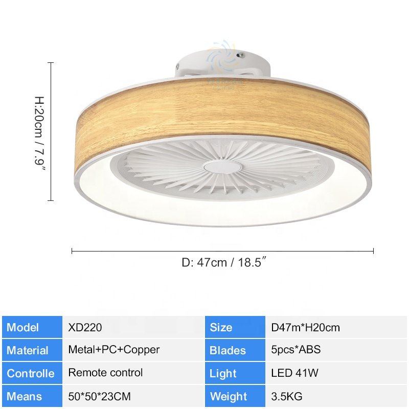 XD220 Remote-Controlled Ceiling Fan with Acrylic Lamps 5 Blades DC Motor App Control by Tuya Alexa and Google