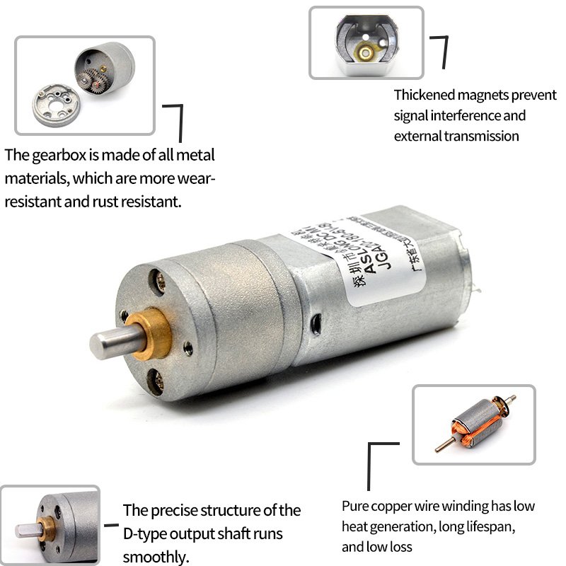 12V JGA20-180 Micro Motor High Torque Low-Speed 30RPM 1:268 Speed Reducer Brush Commuted for Fans Robots Boats-Metal