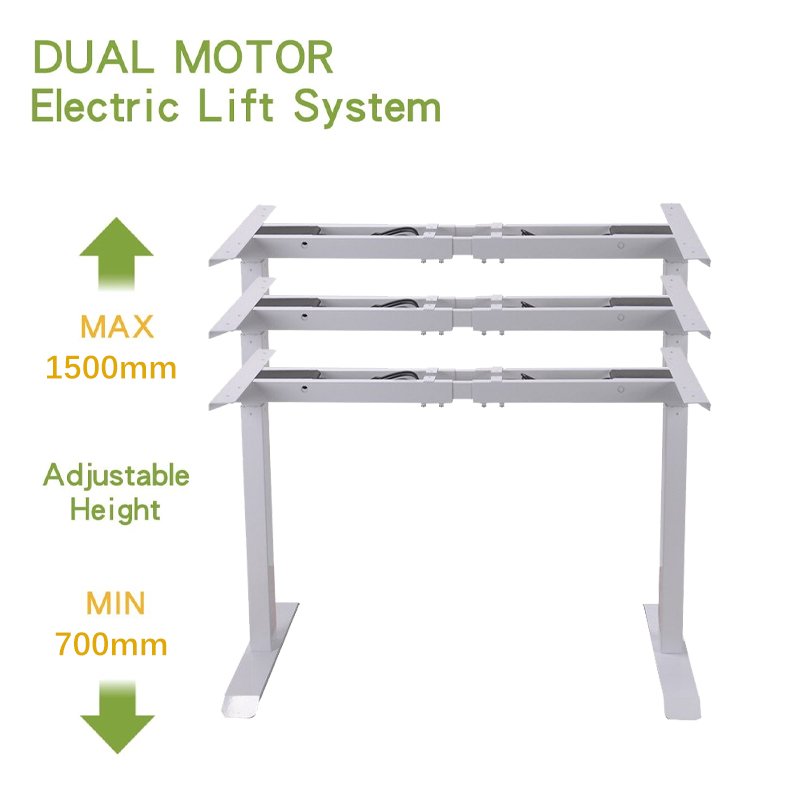 Comfortable Steel Electric Dual-motor Auto Height Adjustable Sitting Computer Standing Desk Ergonomic Table White