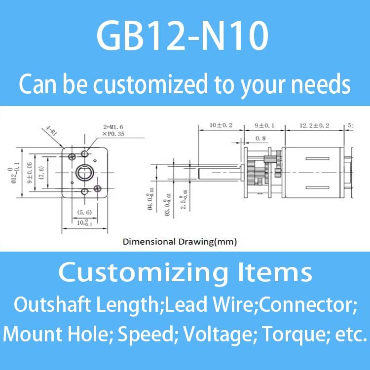 Customized 3v 6v 9v 12v Micro N10 N20 High Torque Gearbox Electric Motor Spur Brushed Dc Geared Motor With Encoder