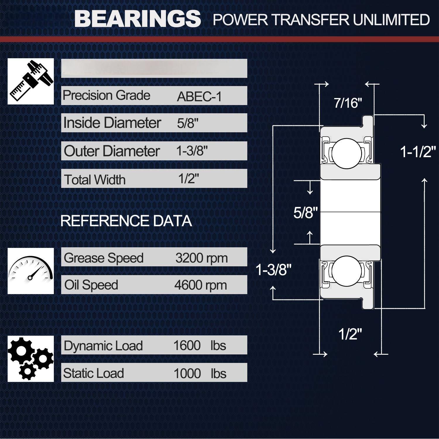 4 Pack Flanged Ball Bearings 5/8" X 1-3/8" X 1/2". Be Applicable Lawn Mower, Wheelbarrows, Carts & Hand Trucks Wheel Hub