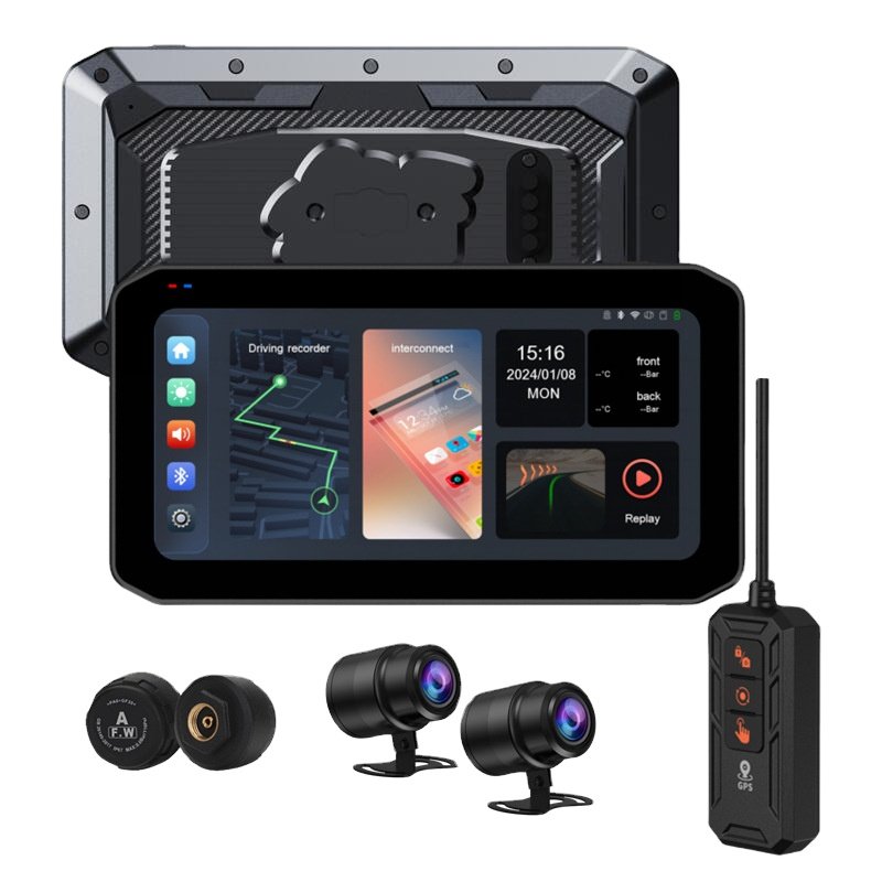 Wireless Motorcycle Carplay Screen 6.25" Waterproof GPS Navigator 2HD Cameras Motor DVR TMPS & BSD Karadar T6 Carplay Motorcycle