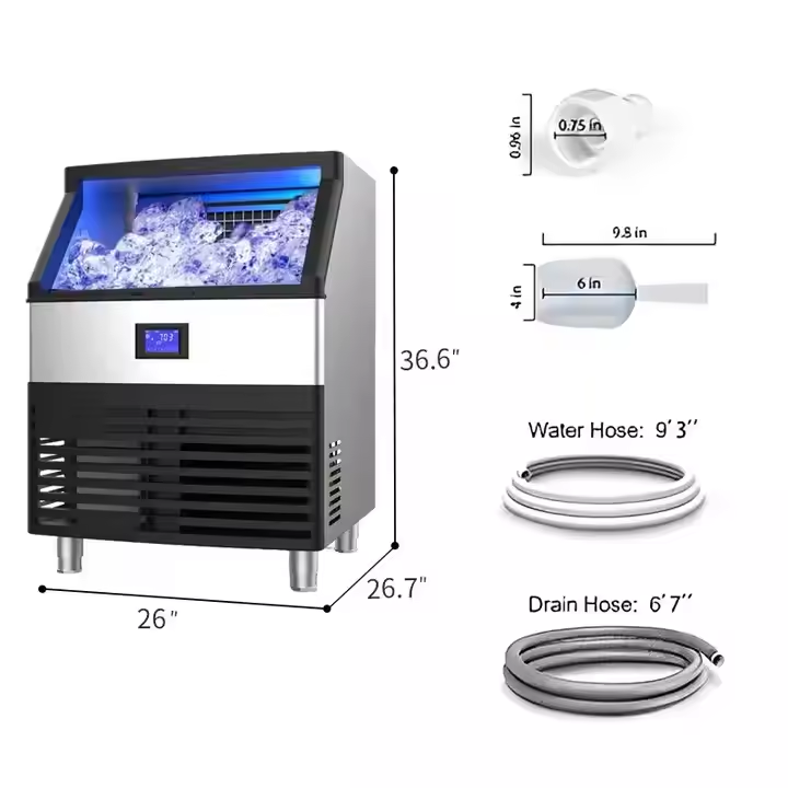 Stainless Steel Commercial Ice Maker With 90lbs Storage Auto Cleaning Commercial Undercounter Ice Maker Machine
