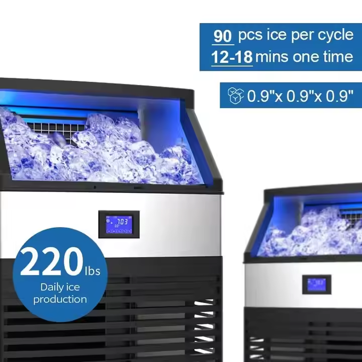 Stainless Steel Commercial Ice Maker With 90lbs Storage Auto Cleaning Commercial Undercounter Ice Maker Machine