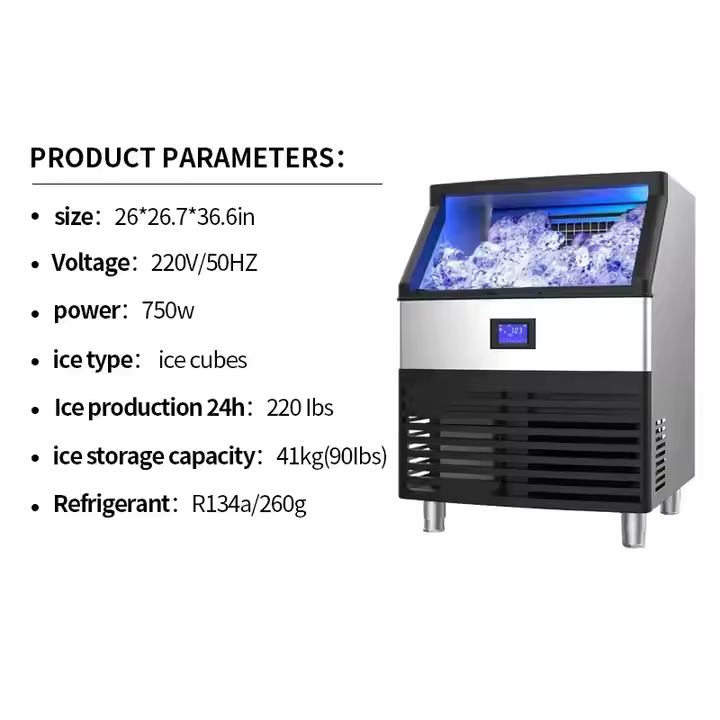 Stainless Steel Commercial Ice Maker With 90lbs Storage Auto Cleaning Commercial Undercounter Ice Maker Machine