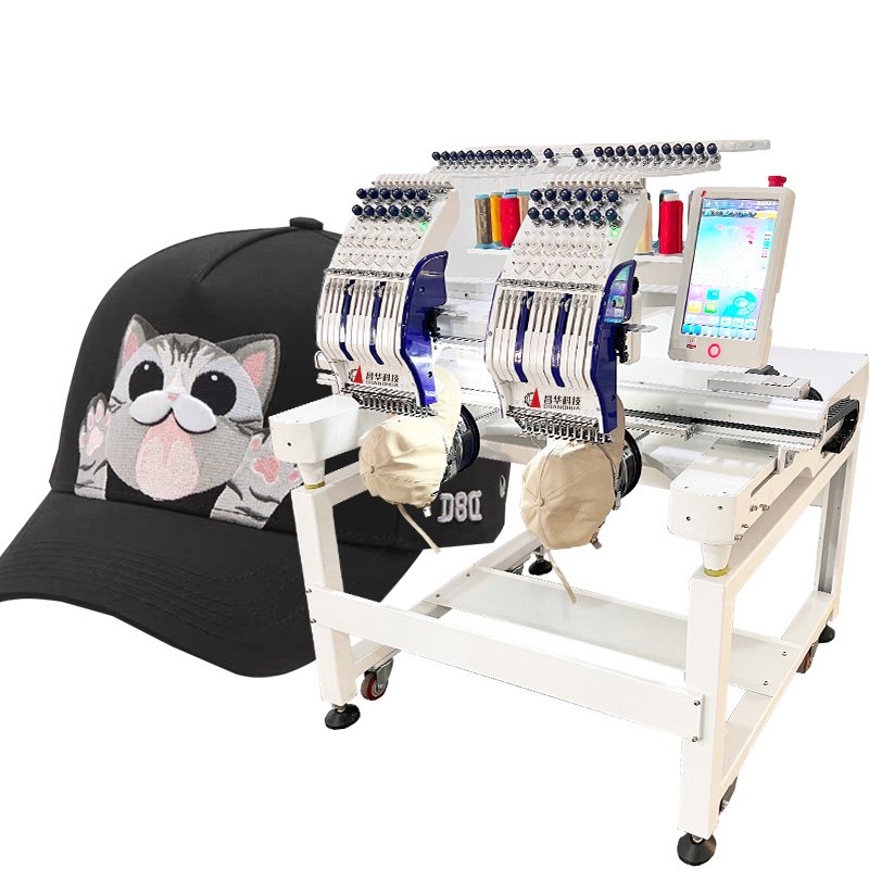 Changhua Factory Fully Automatic Industrial Embroidery Machine Hats T-shirts Embroidery Machine Two Heads