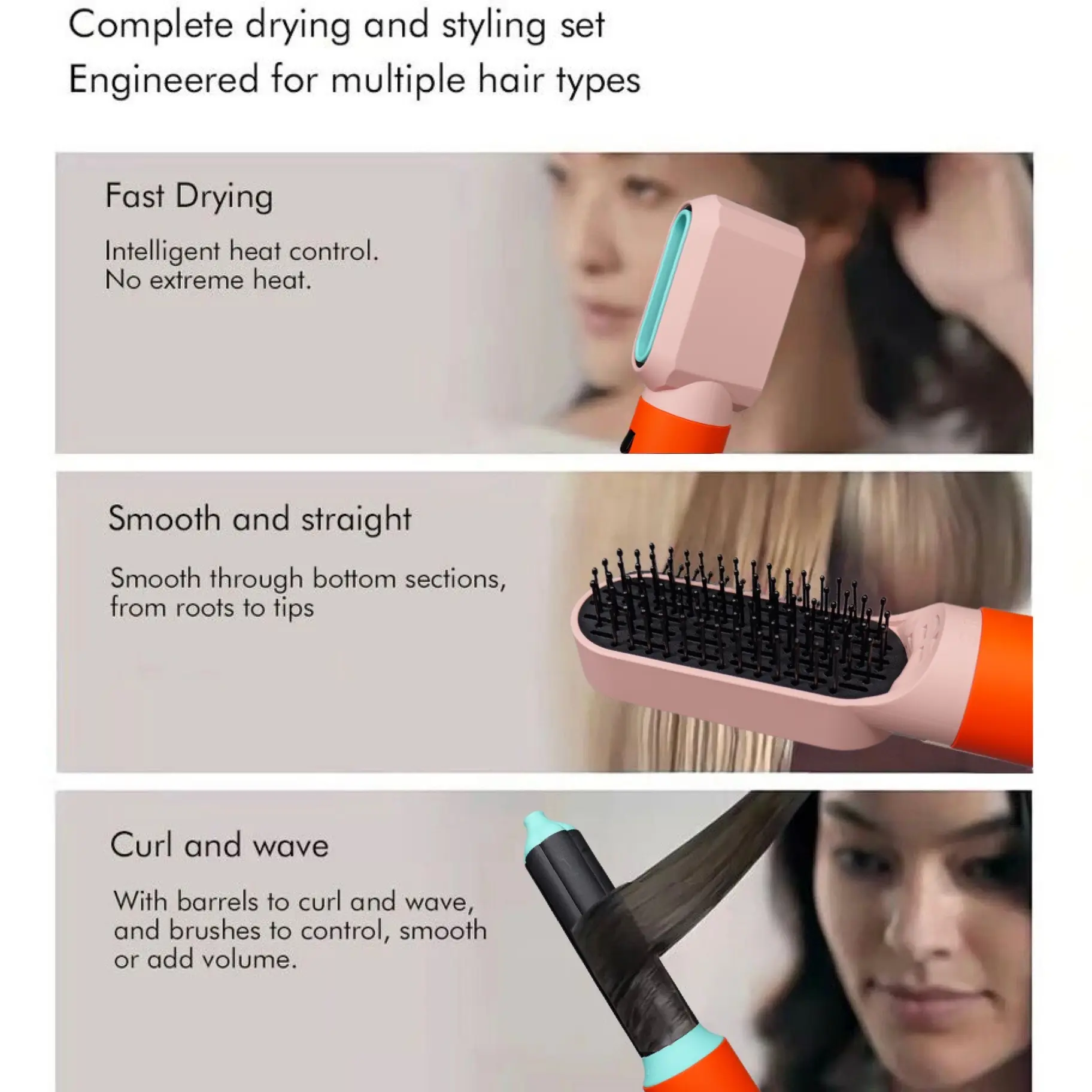 Powerful Hair Straightener Portable Hair Rollers with Hair Brush Autowrap Multi Styler 6 in 1 Concentrator HairTools
