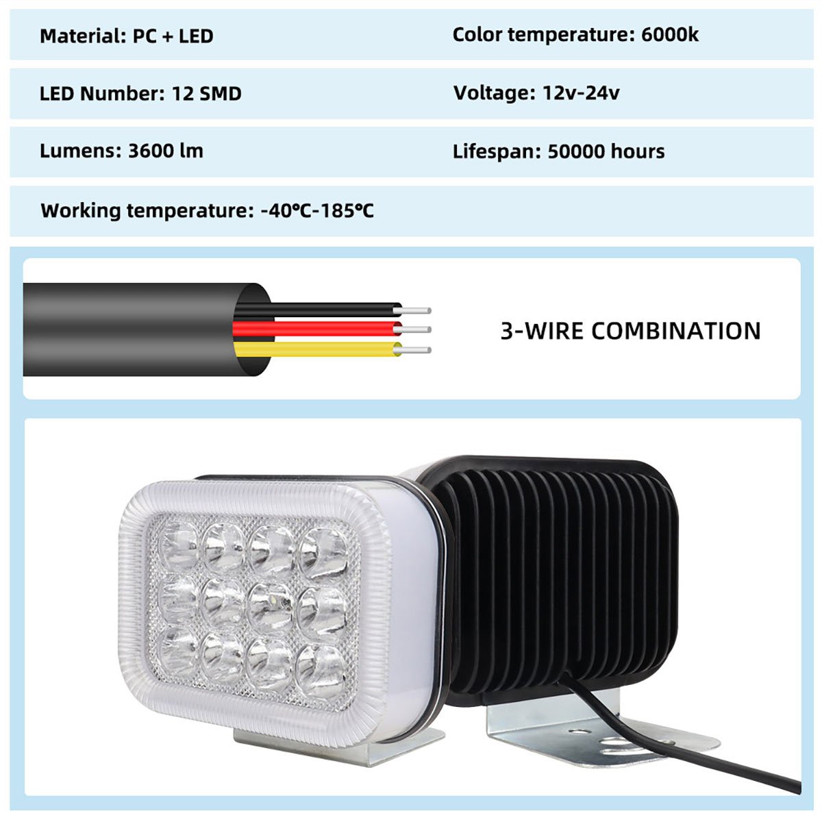 Super Bright 12V 24V 12SMD White Motorcycle Spotlight Flash Auxiliary Light for Motorbike Headlight