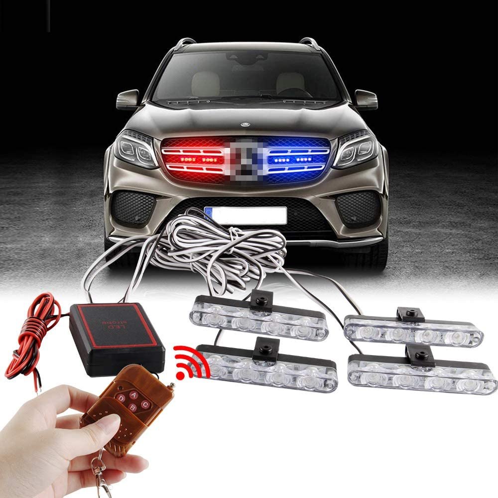 12V Emergency Strobe Warning Grille Lights Caution Flash Lights for Car Truck DRL Ambulance Lights Remote Control Wireless