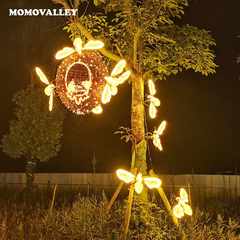 Outdoor Waterproof LED Queen Decorative Bee Swarm Parks Beehive Garden Lights for Zoo Christmas Halloween Festival Lighting
