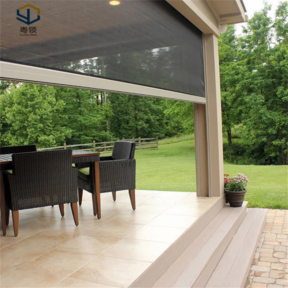 Garden Patio Windproof Waterproof Auto Retractable Pvc Shade Screens Tubular Motor Motorised Roller Zip Track Outdoor Blinds
