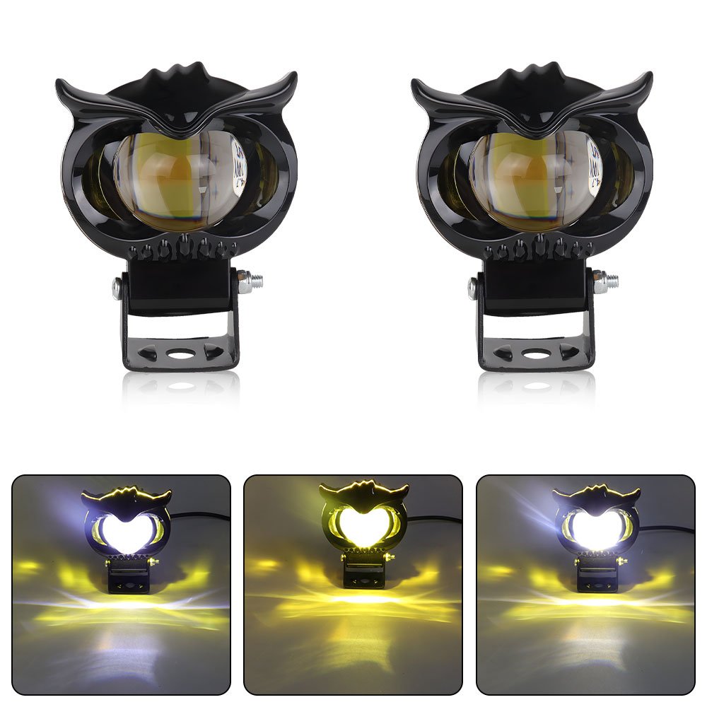 JHS High Quality Dual Color Led Projector Lens Angel Eye Owl Led Motor Light 1smdf Lamp with Frame 12-24V for Motorcycle