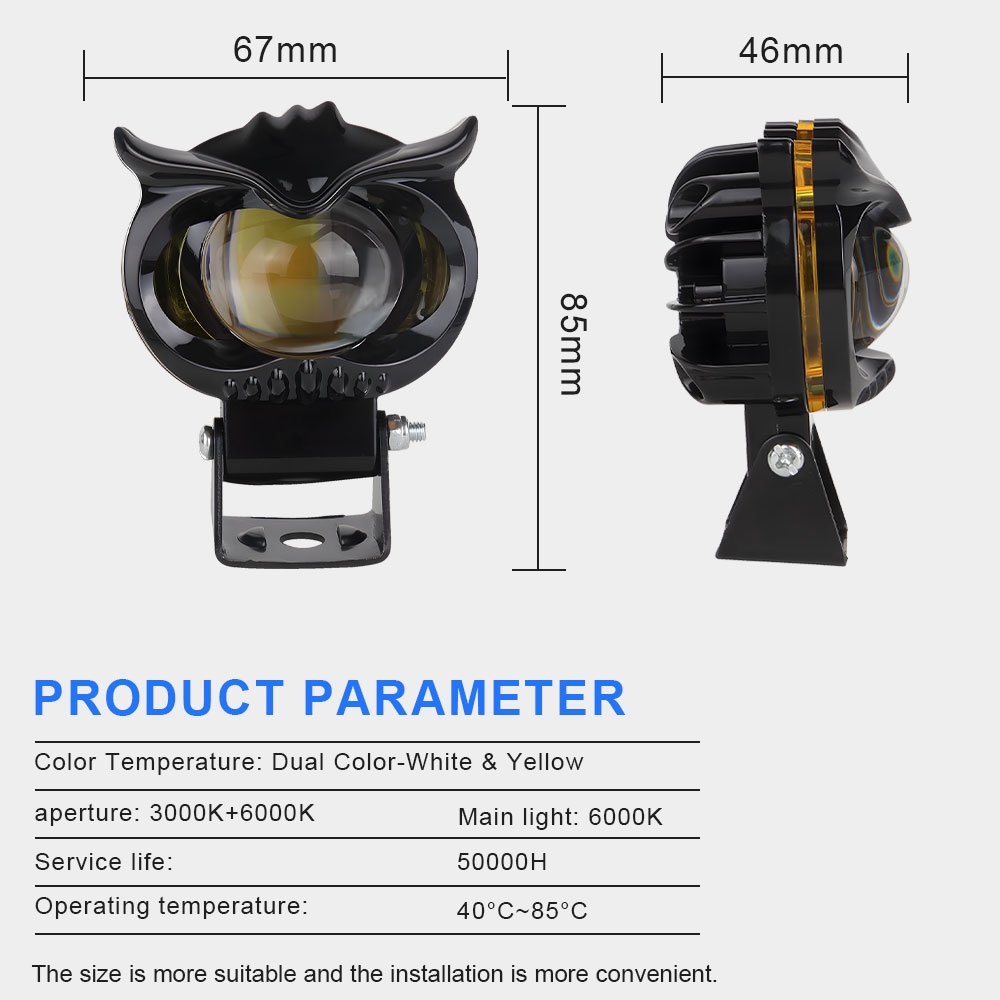 JHS High Quality Dual Color Led Projector Lens Angel Eye Owl Led Motor Light 1smdf Lamp with Frame 12-24V for Motorcycle