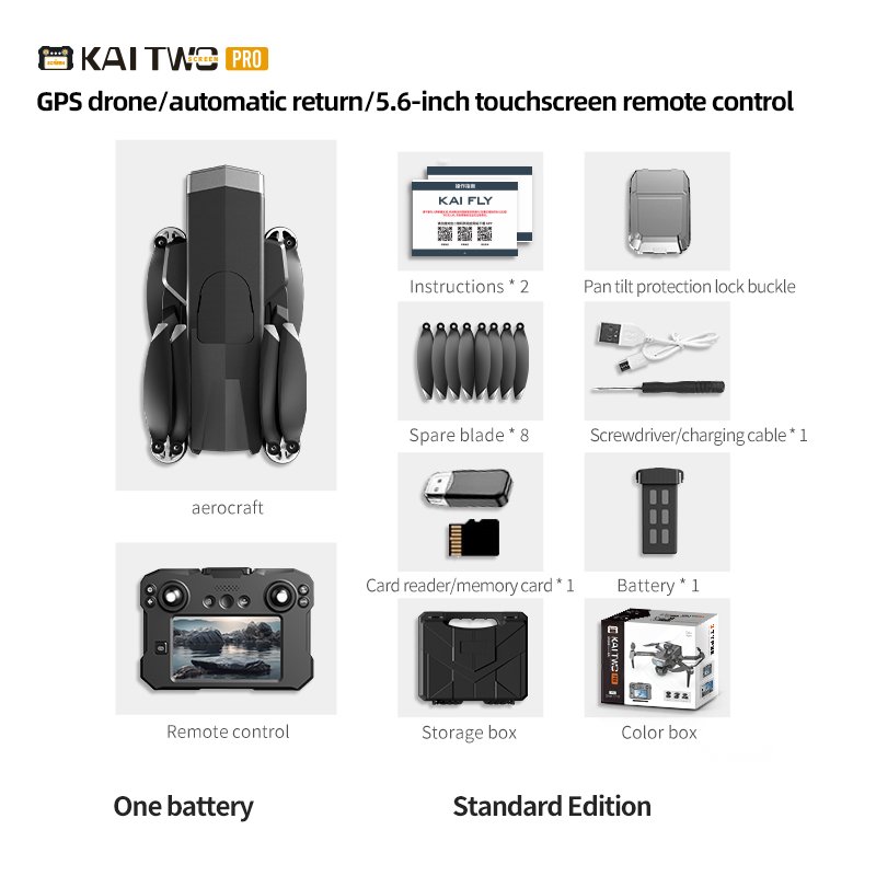 KAI 2 Plus Drone GPS 4K 3-Axis Gimbal Dual Camera 5.6-inch Touch Screen Remote Control Aircraft Foldable Quadcopter