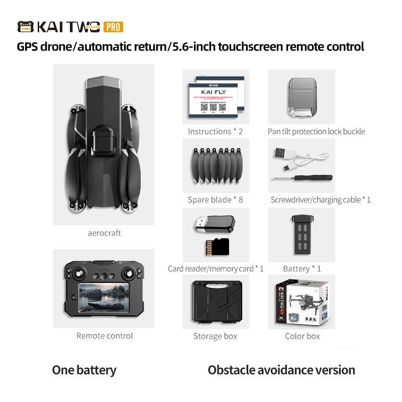 KAI 2 Plus Drone GPS 4K 3-Axis Gimbal Dual Camera 5.6-inch Touch Screen Remote Control Aircraft Foldable Quadcopter