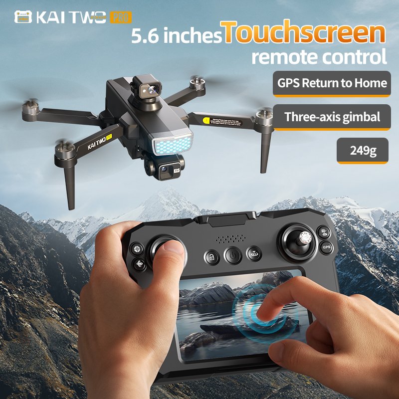 KAI 2 Plus Drone GPS 4K 3-Axis Gimbal Dual Camera 5.6-inch Touch Screen Remote Control Aircraft Foldable Quadcopter