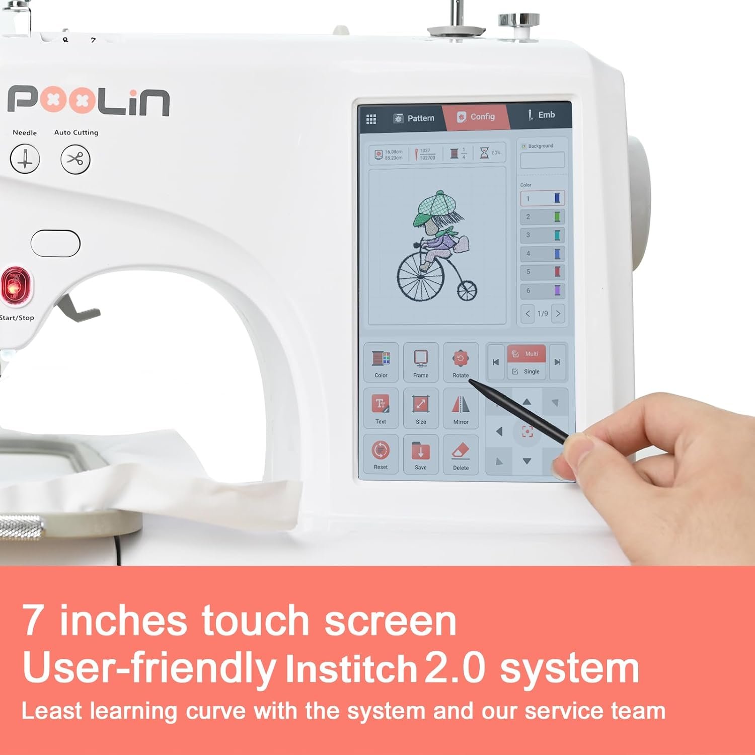 POOLIN EOC05 Mini Computerized Embroidery Machine Sewing and Embroidery Machine With Sew Smart LCD Recertified