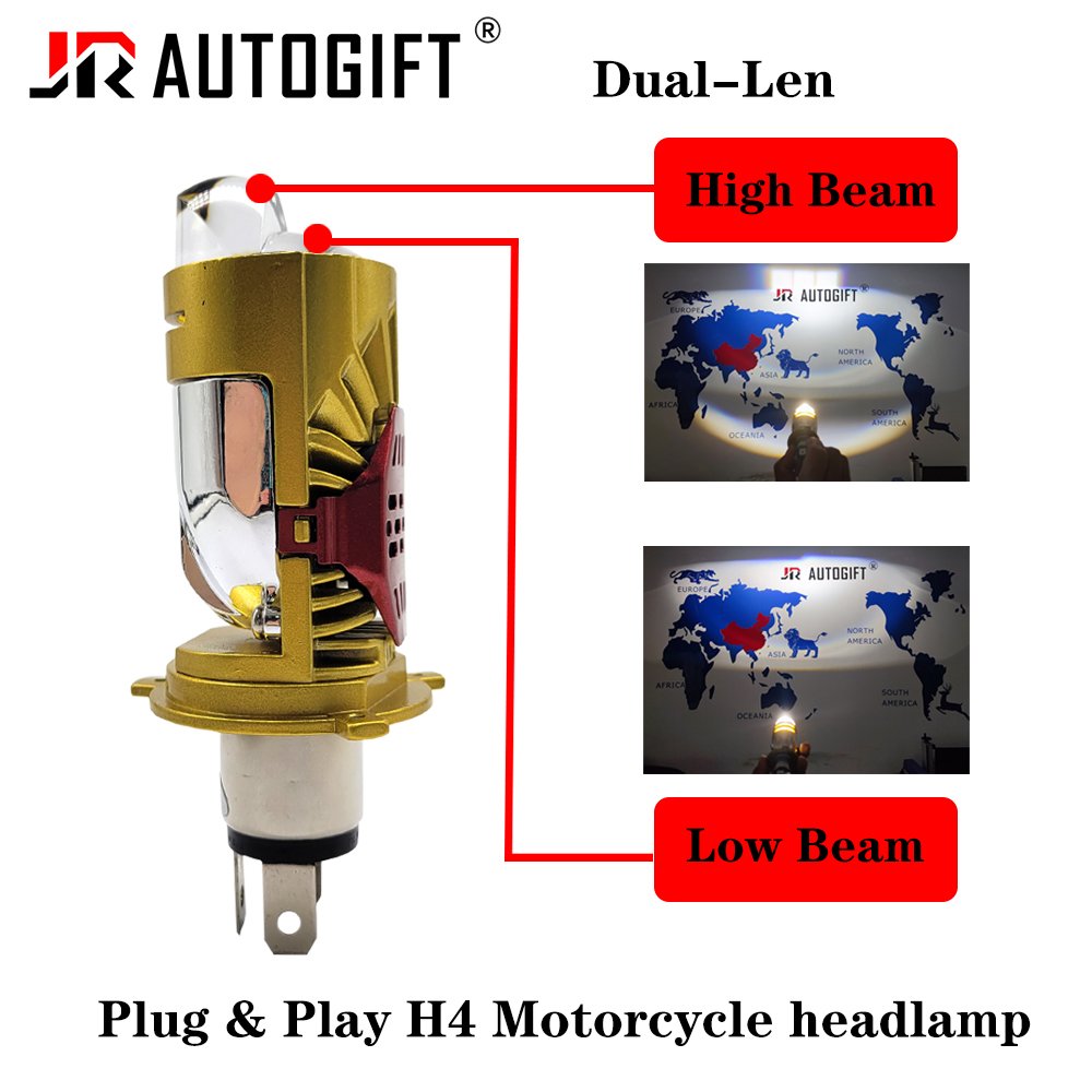 Customized H4 LED Dual Len Motorcycle Headlight Wireless Bi Led Projector Len Auto Hi/Lo Headlamp Plug&Play Cooling Fan