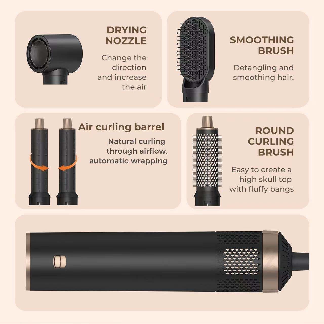 High Speed Hair Dryer Brush 5 in 1 Professional Hot Air Styling Fast Drying Multi Hair Styler with Air Curling Iron Volumizing