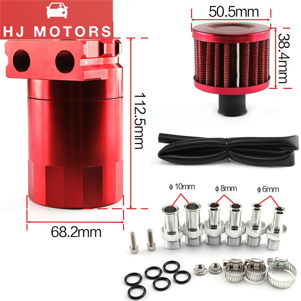 Universal Car Oil Catch Can Baffled Kit 300ml with Breather 3/8" Red Aluminum Oil Breather Oil Catch Can Tank Fuel Surge Tank