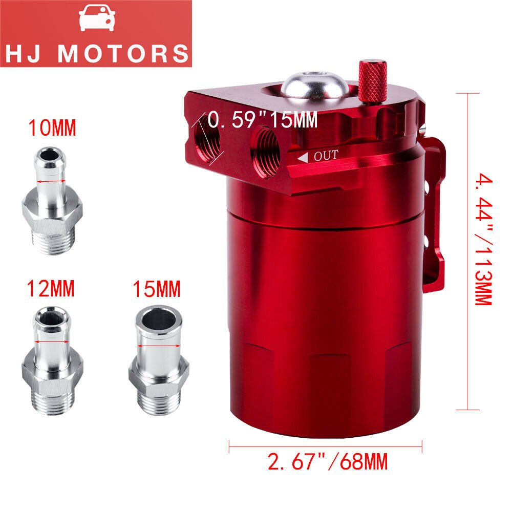 Universal Car Oil Catch Can Baffled Kit 300ml with Breather 3/8" Red Aluminum Oil Breather Oil Catch Can Tank Fuel Surge Tank