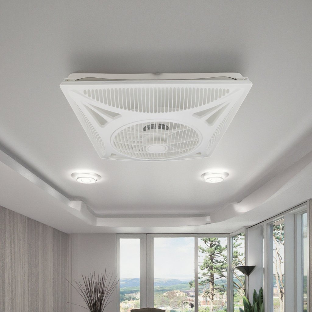 60x60cm 2x2 Feet 14/16 Inch Shami False Box Ceiling Fan ABS Blade/Housing Remote Control LED Light Auto Start Option Air Coolers