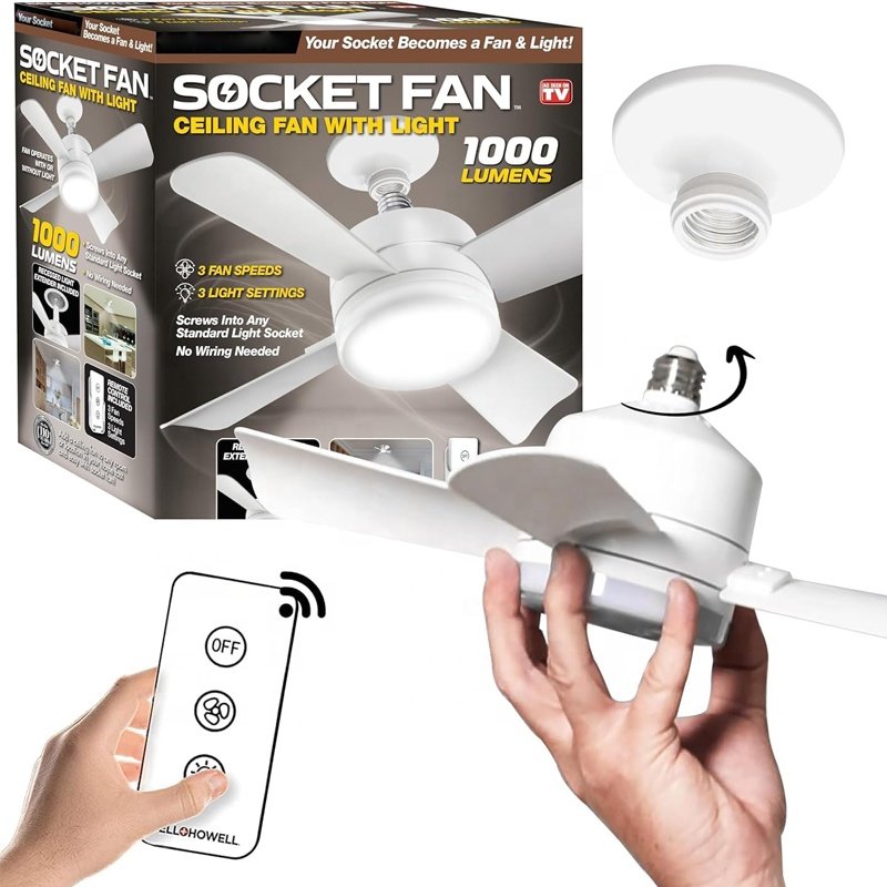Socket Ceiling Fan Light Original Light Bulb Fan with Remote Dimmable Screw in Fan and Light Combo Wireless for Garage From BBT