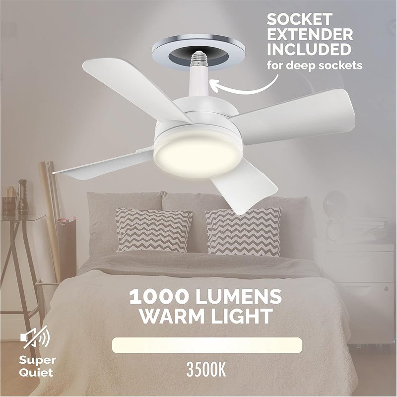 Socket Ceiling Fan Light Original Light Bulb Fan with Remote Dimmable Screw in Fan and Light Combo Wireless for Garage From BBT