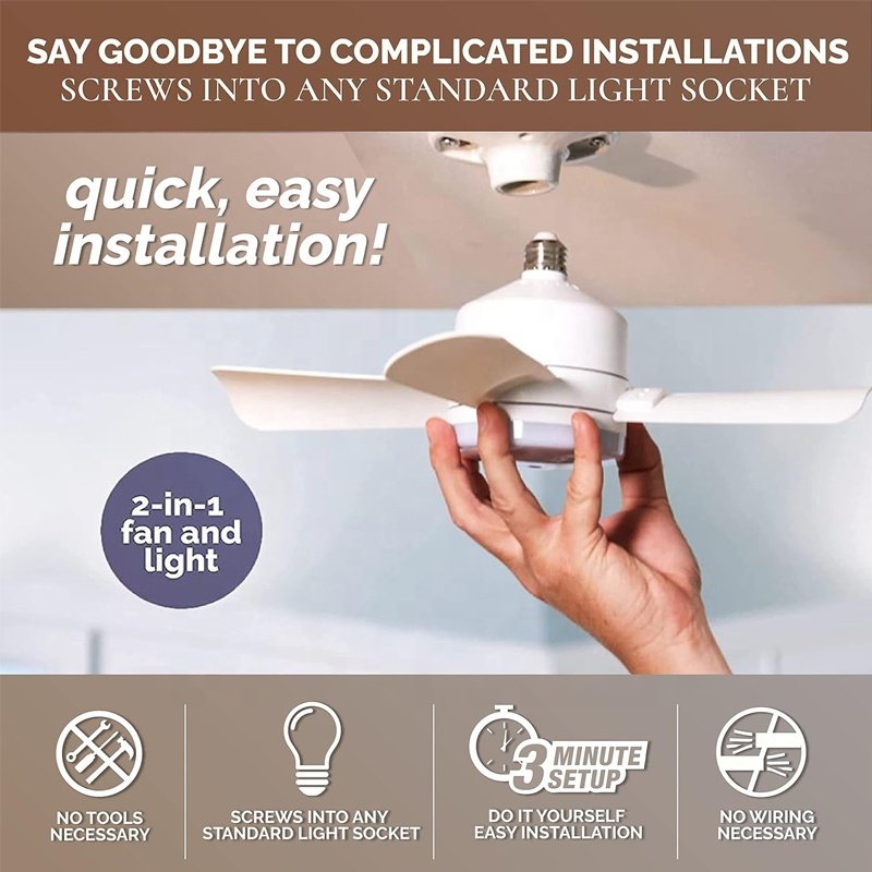 Socket Ceiling Fan Light Original Light Bulb Fan with Remote Dimmable Screw in Fan and Light Combo Wireless for Garage From BBT