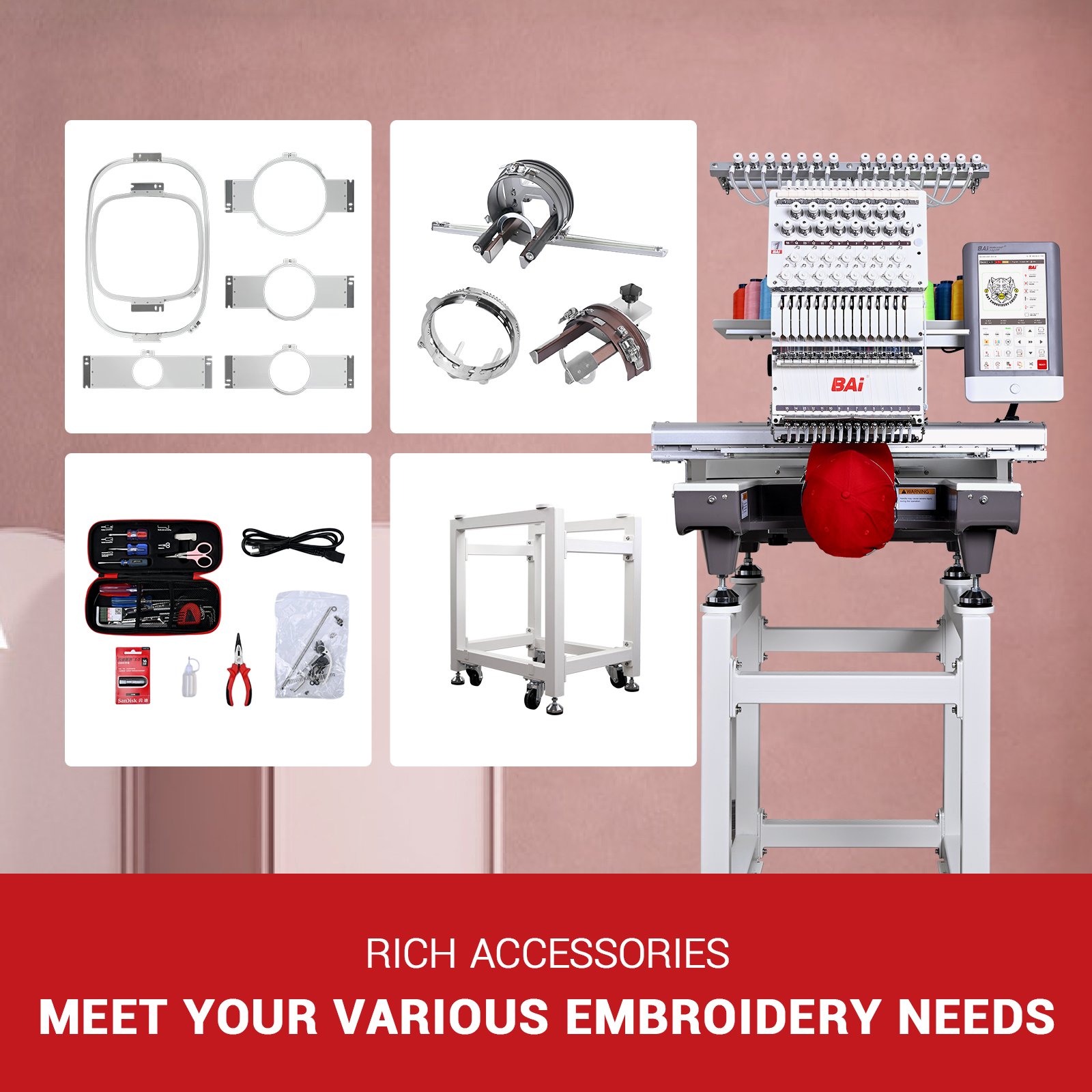 BAi Single Head 15 Needles Industrial Computerized t Shirt Embroidery Machine