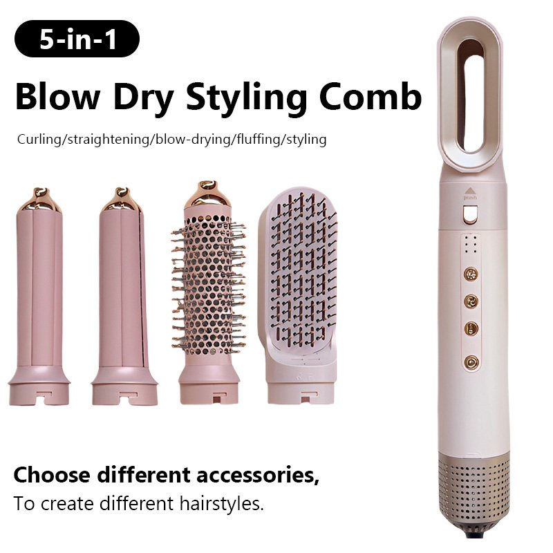 Pink High Speed Hair Dryer Brush Set Detachable Multi-head Straightener Comb Dryer Curls Volumizing 5 in 1 Air Hair Styler