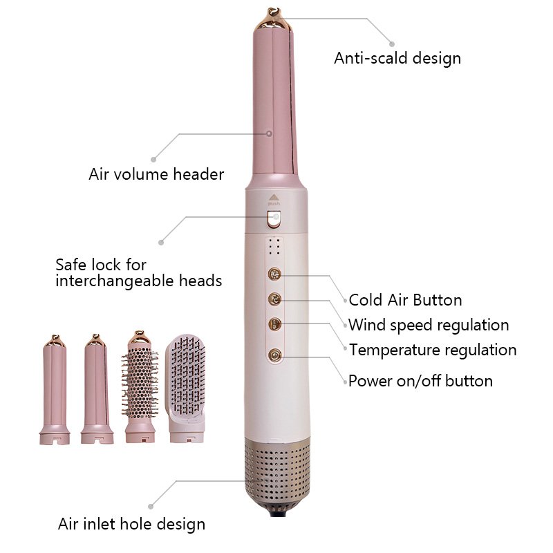 Pink High Speed Hair Dryer Brush Set Detachable Multi-head Straightener Comb Dryer Curls Volumizing 5 in 1 Air Hair Styler