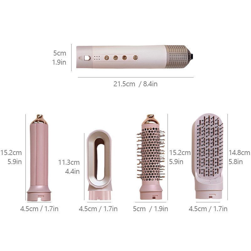Pink High Speed Hair Dryer Brush Set Detachable Multi-head Straightener Comb Dryer Curls Volumizing 5 in 1 Air Hair Styler