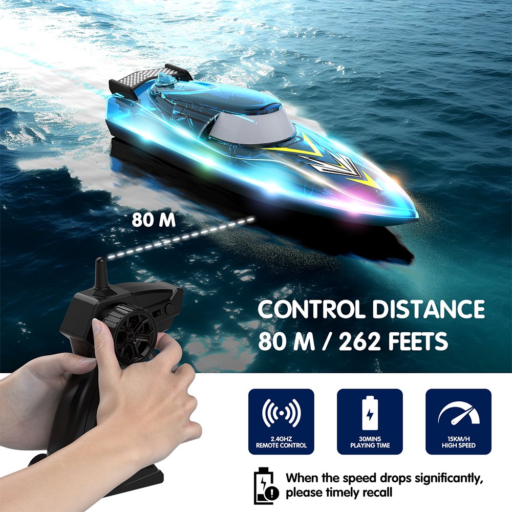 Flytec V666 Boat RC 2.4G Over Distance Remind Long Endurance Auto Reset High Speed RC Boats Racing Cool LED Night Light