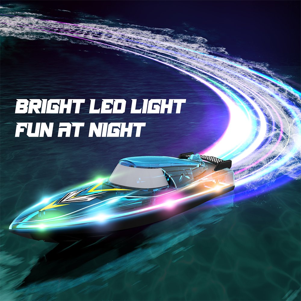 Flytec V666 Boat RC 2.4G Over Distance Remind Long Endurance Auto Reset High Speed RC Boats Racing Cool LED Night Light